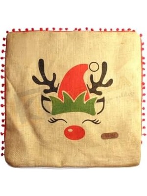 Daisy Home Püsküllü Jüt Kırlent Kılıfı 50 * 50 Renkli Geyik Desen
