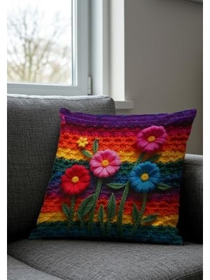 Daisy Home Nakış Desen Dijital Baskılı Premium Italyan Kadife Çiçek Desenli Dijital Baskılı Kırlent Kılıfı, 2'li Set, Mor-Pembe Ilkbahar Temalı, Fermuarlı