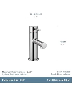 Daisy Home 6190 Align One-Handle Modern Bathroom With Drain Assembly And Optional Deckplate, Chrome