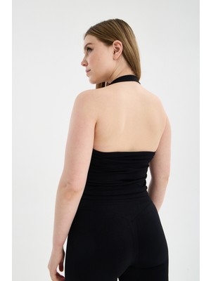 Gymhams Cloud Haki Halter Yaka Sırt Detaylı Seamless Crop Atlet - Yoga ve Pilates Antrenman Üstü