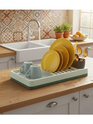 Daisy Home Pratik Tezgah Üstü Bulaşıklık, Dayanıklı Plastik Tabaklık, 42X26X6 Cm, Çok Bölmeli Organizer (Yeşil)