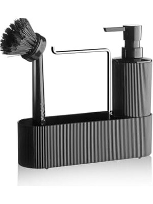 Daisy Home Life 3'lü Krom Kapaklı Siyah Deterjanlık Fırçalı Plastik Mutfak Banyo Temizlik Seti Düzenleyici MIT1175