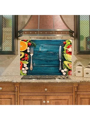 Daisy Home Mutfak Duvar Tezgah Arkası Kaplama Mavi Ahşap Sebze Meyve