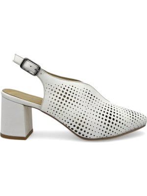 Vieris Beyaz Hakiki Deri Arkası Açık Kalın Topuklu Kadın Ayakkabı (061056)