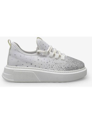 Kanuga Kadn Taşlı Yüksek Taban Sneaker Beyaz RSL404