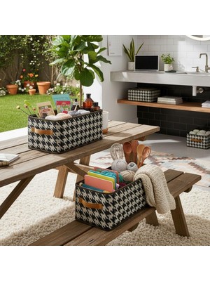 Daisy Home Raf Düzenleyici, Katlanabilir Kıyafet Organizeri, Çelik Destekli Kazayağı Desenli Kumaş Çok Amaçlı Saklama Kutusu, Dolap Içi Çekmece Düzenleyici, Gri (45X25X20CM)