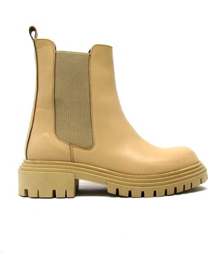 Castle Black Kadın Streç Detaylı Casual Deri Bot Bej CB9234-1