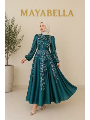 MayaBella Saten Işlemeli Tesettür Abiye