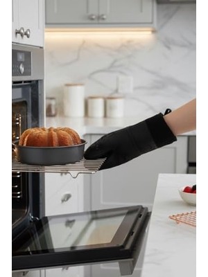 Daisy Home Siyah Silikon Yanmaz Yapışmaz Mutfak Fırın Eldiveni Döküm Tencere Sahan Tutacak 35CM Siyah