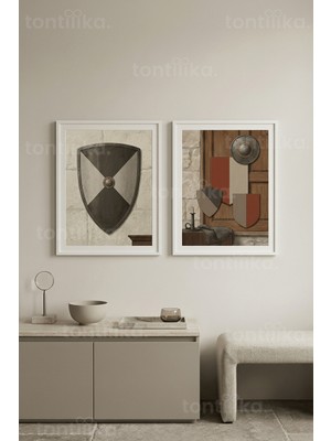 Tontilika Orta Çağ Kalkanları ve Savaşçı Ruh 2’li Ahşap Çerçeveli Tablo Seti