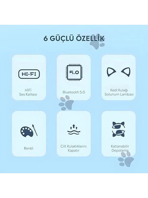 Daisy Home Kedi Kulak Rgb LED Işıklı Kablosuz Bluetooth Kulaklık Mikronlu Hafıza Kartı Girişli Kedi Kulaklık (Mavi)