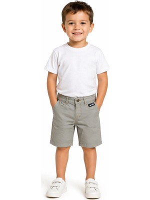 Alg Erkek Çocuk Fermuar Kapamalı Cepli Açık Kahve Renk Keten Şort