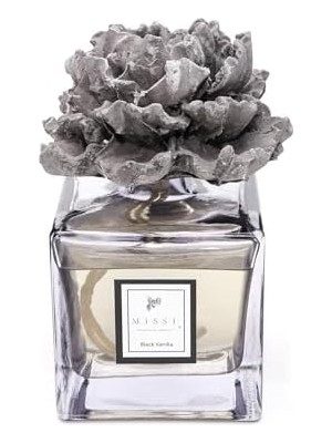 Daisy Home 500 ml Siyah Kare Transparan Şişe Gül Seramik Taşlı Vanilya Oda Kokusu