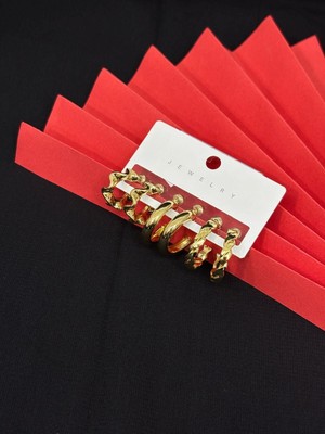 Melisa Takı & Aksesuar 316L Çelik Jewelry Gold Renk 6lı Set Zirkon Taşlı Küpe