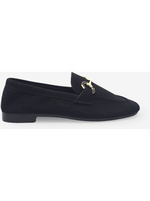 Kanuga Kadın Toka Detaylı Babet Siyah Süet LPA070