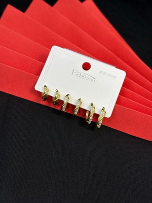 Melisa Takı & Aksesuar 316L Çelik Jewelry Gold Renk 6lı Set Zirkon Taşlı Küpe