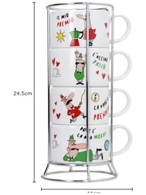 Daisy Home Bialetti - 4'lü Istiflenebilir Cappuccino Fincan Seti - Karma Renkli - Porselen