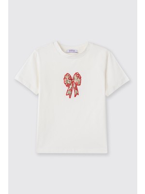 Panço Liberty Kumaş Nakışlı Kız Çocuk Tişört