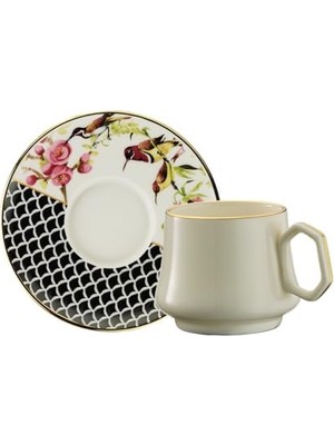 Daisy Home Sandro Moreno 1453 Tropikal Geometrik Gold 12 Parça Altı Kişilik Kahve Fincan Takımı 90 ml