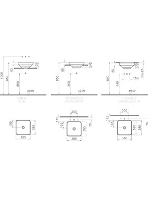 Daisy Home Water Jewels 4441B403-1361 Kare Çanak Lavabo, Clean, 40 Cm, Beyaz