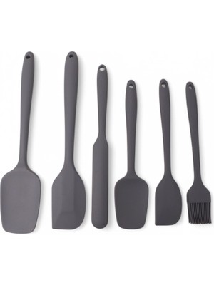 Daisy Home Deconox Silikon Mutfak Yardımcısı, 6 Adet Silikon Spatula, Çorba Kaşığı, Fırın Fırçası, Spatula, Isıya Dayanıklı ve Yapışmaz, Paslanmaz Çelik ve Dikişsiz Tek Parça Tasarım Siyah-Gri-Kırmızı (Gri)