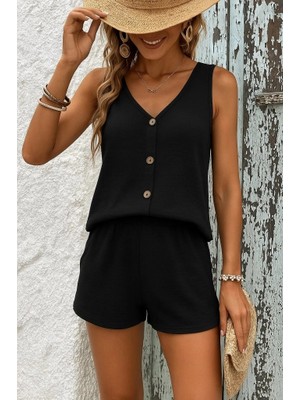 Secret Sita Kadın Askılı Kolsuz V Yakalı Önden Düğmeli Bürümcük Bluz ve Short Ikili Takım