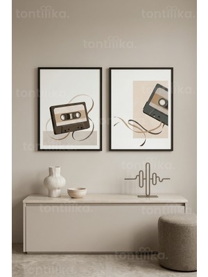 Tontilika Nostaljik Retro Kasetler 2’li Ahşap Çerçeveli Tablo Seti