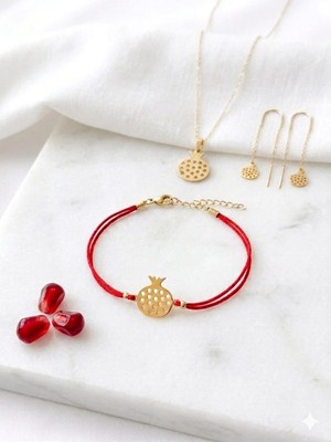 Papatya Silver 925 Ayar Gümüş Bereket Nar Beraberlik Kolye Bileklik Küpe Set.rose.gold.rodaj