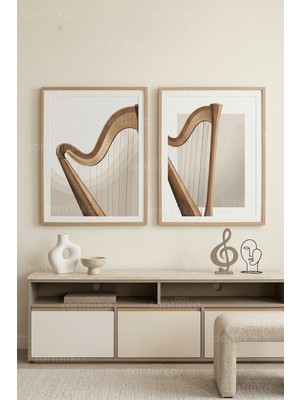 Tontilika Melodik Minimalizm Arp Temalı 2’li Ahşap Çerçeveli Tablo Seti