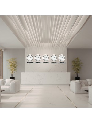 İlk El Grup Ieg™ Prime 36 cm Metal Dünya Saatleri – 5’li Beyaz Set