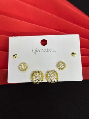 Melisa Takı & Aksesuar 316L Çelik Jewelry Gold Renk 6lı Set Zirkon Taşlı Küpe