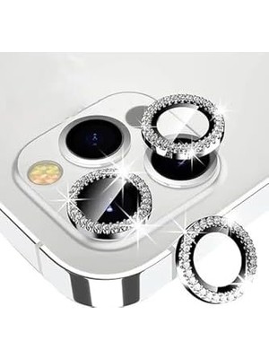 Daisy Home (5509) Gümüş Swarovski Taşlı Kamera Koruyucu Lens 14 Pro ile Uyumlu