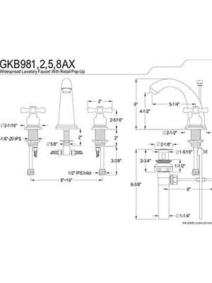 Daisy Home GKB981AX Viktorya Dönemi 20 cm Geniş Lavabo Bataryası, Perakende Açılır Pencereli, 12,7 Cm, Cilalı Krom