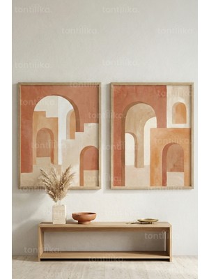 Tontilika Soyut Kemer Formları 2’li Ahşap Çerçeveli Tablo Seti