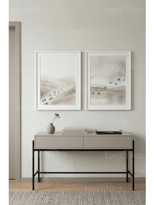 Tontilika Sakin Doğa ve Hayvan Izleri 2’li Ahşap Çerçeveli Tablo Seti