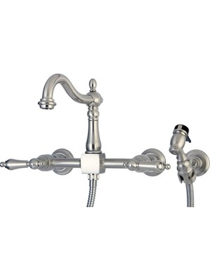 Daisy Home KS1268ALBS Duvara Monte Mutfak Musluğu, Pirinç Püskürtücü, Fırçalanmış Nikel