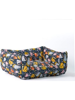 Cekar Store Gobypet Desenli Kedi ve Köpek Yatağı – Küçük Irk Köpekler Için Yumuşak Minder, Konforlu Evcil Hayvan Yatağı (Lacivert, Kedili)