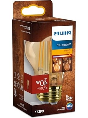 Cekar Store Philips Ledclassic E27 Lamba, Altın, 40 W Yerine Geçer, Sıcak Beyaz (1800 Kelvin), Dekoratif Lamba