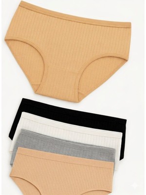 Orivra 6'lı Ribana Kadın Pamuklu Bikini Külot - Yumuşak Dokulu Fitilli Model