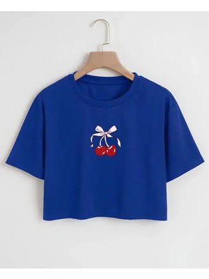 Punix Kids Punıx Kıds Özel Tasarım Ter Tutmayan Kurdele Kiraz Baskılı Yazlık Kız Çocuk Crop T-Shırt