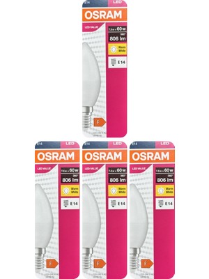 Avarson (4 Adet) Ledvance 7,5W Sarı Işık (2700K) E14 Duylu (Ince Duy) LED Ampul