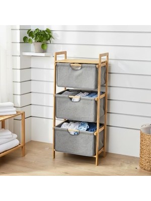 Daisy Home Deconox Doğal Bambu 3 Katlı Organizer Raf 43X33X98 cm - Çok Amaçlı Banyo Mutfak ve Balkon Düzenleyici