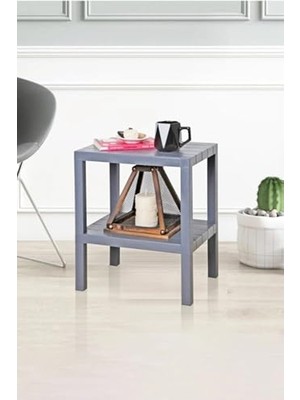Cekar Store Garden 2 Katlı Plastik Bahçe Sehpası, Gazetelik Masa, Havuz, Plaj, Balkon, Banyo Sehpası Gri Gri