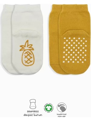 Esranın Dünyası 2'li Meyve Figürlü Kaymaz Soket Çorap 10105 Ekru Hardal RSPRD34-ESRDNS