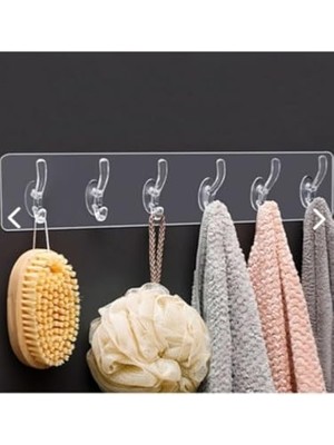 Cekar Store Şeffaf Duvar Askısı 6'lı Iz Bırakmayan Güçlü Yapışkanlı Askı Kapı Arkası Banyo Mutfak Düzenleyici Kanca Askılık (2 Adet)