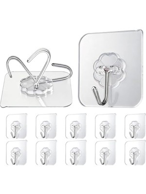 Cekar Store 20 Adet Şeffaf Duvar Askısı Iz Bırakmayan Güçlü Yapışkanlı Kapı Arkası Banyo Mutfak Düzenleyici Metal Kanca Askılık