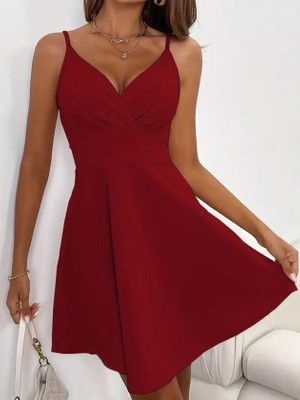 Modenya Kadın Ip Askılı Kruvaze Yakalı Kısa Ithal Krep Elbise