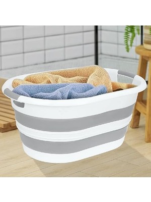 Cekar Store 38 Litre Katlanabilir Silikon Çamaşır Sepeti Akordiyon Katlanır Sele Yer Kaplamayan Taşınabilir Ergonomik Kulplu Dayanıklı ve Hafif Depolama Sepeti Banyo ve Ev Kullanımı Kirli Sepeti Gri, 38 Litre)