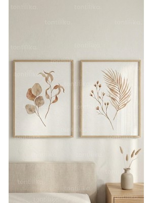 Tontilika Doğal Botanik Eskizler 2’li Ahşap Çerçeveli Tablo Seti