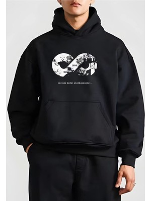 Modenya 10 Kasıma Özel Üç Iplik Kapşonlu Baskılı Sweatshirt - Siyah